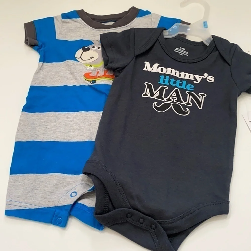 Two bodysuits 3-6M grey & blue Baby